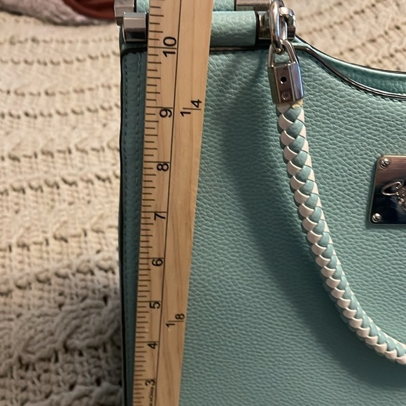 Carolyn Tucker collections seafoam blue with braided handles zipper‎ bag tote. - Picture 6 of 14